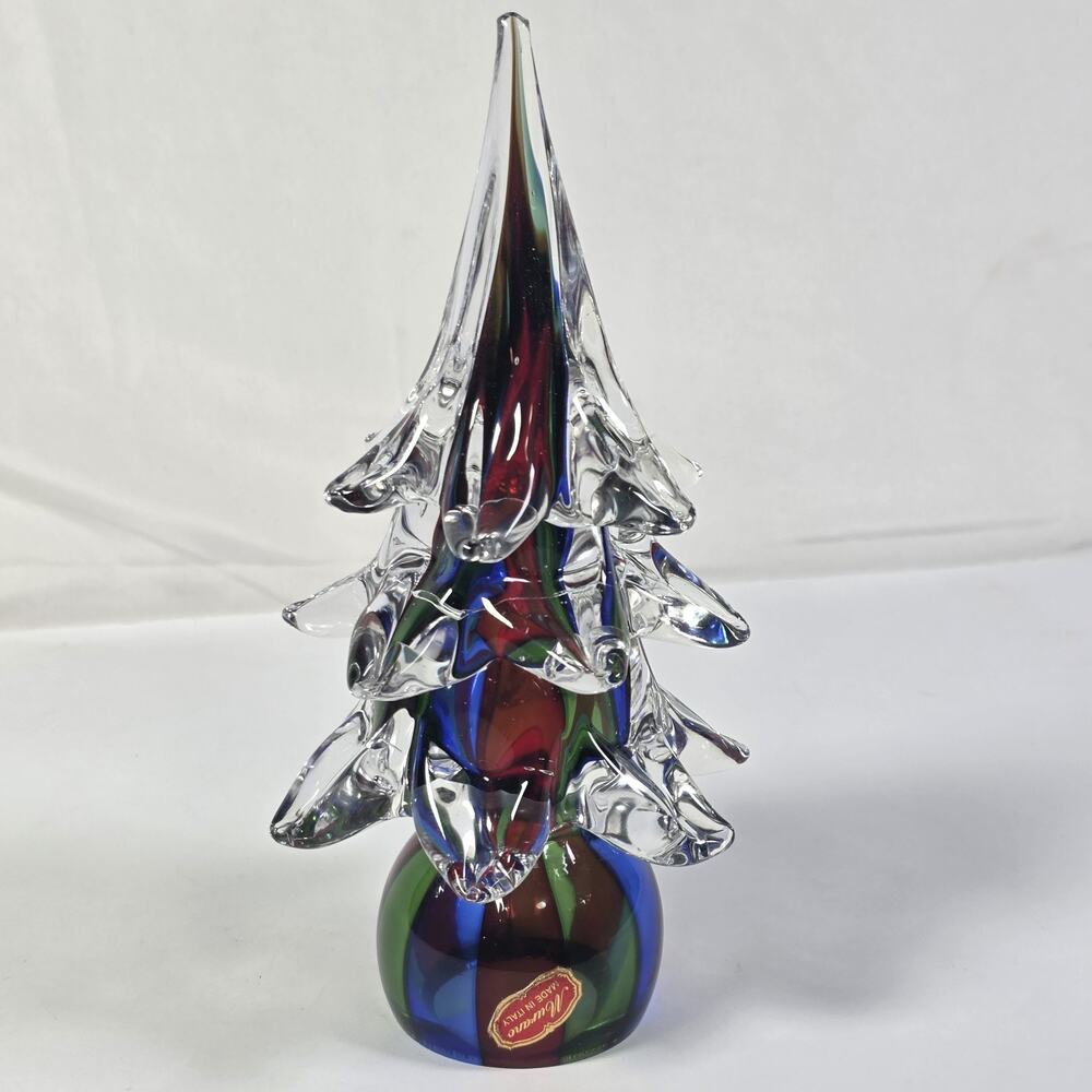 Murano Italy Art Glass Christmas Tree 9.2" Multicolor Hand Blown Holiday Decor